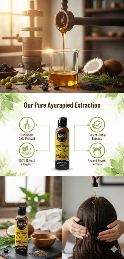 Ayurvedic hair oil product with extraction process and usage on hair.

