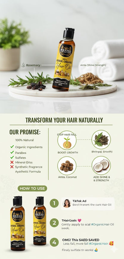 🌿 Pure Herbal Hair Oil for Fast Hair Growth & Thickness
