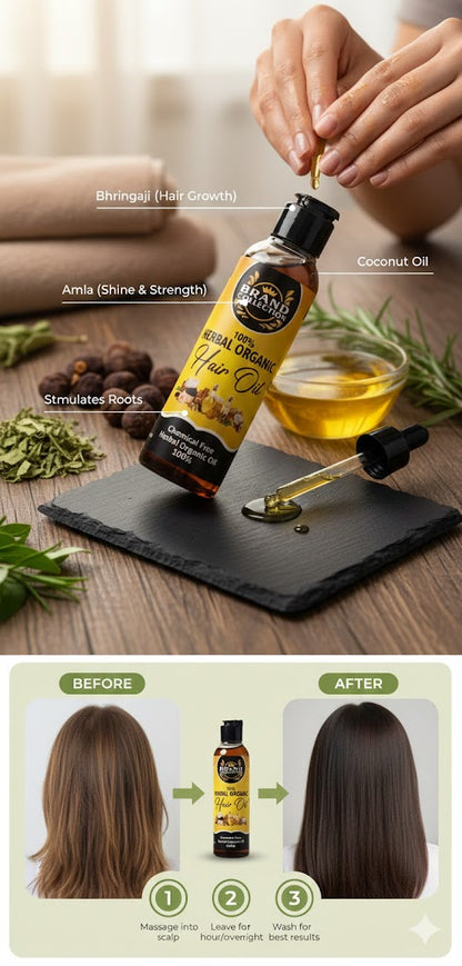 🌿 Pure Herbal Hair Oil for Fast Hair Growth & Thickness