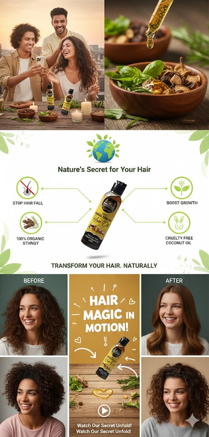 🌿 Pure Herbal Hair Oil for Fast Hair Growth & Thickness