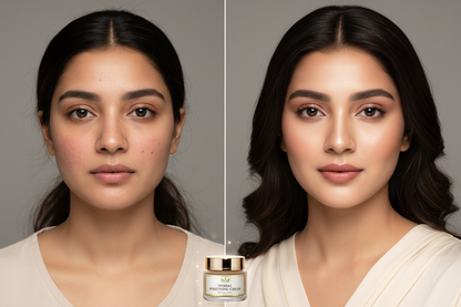 Skin transformation before and after using Brand Collection Herbal Whitening Cream